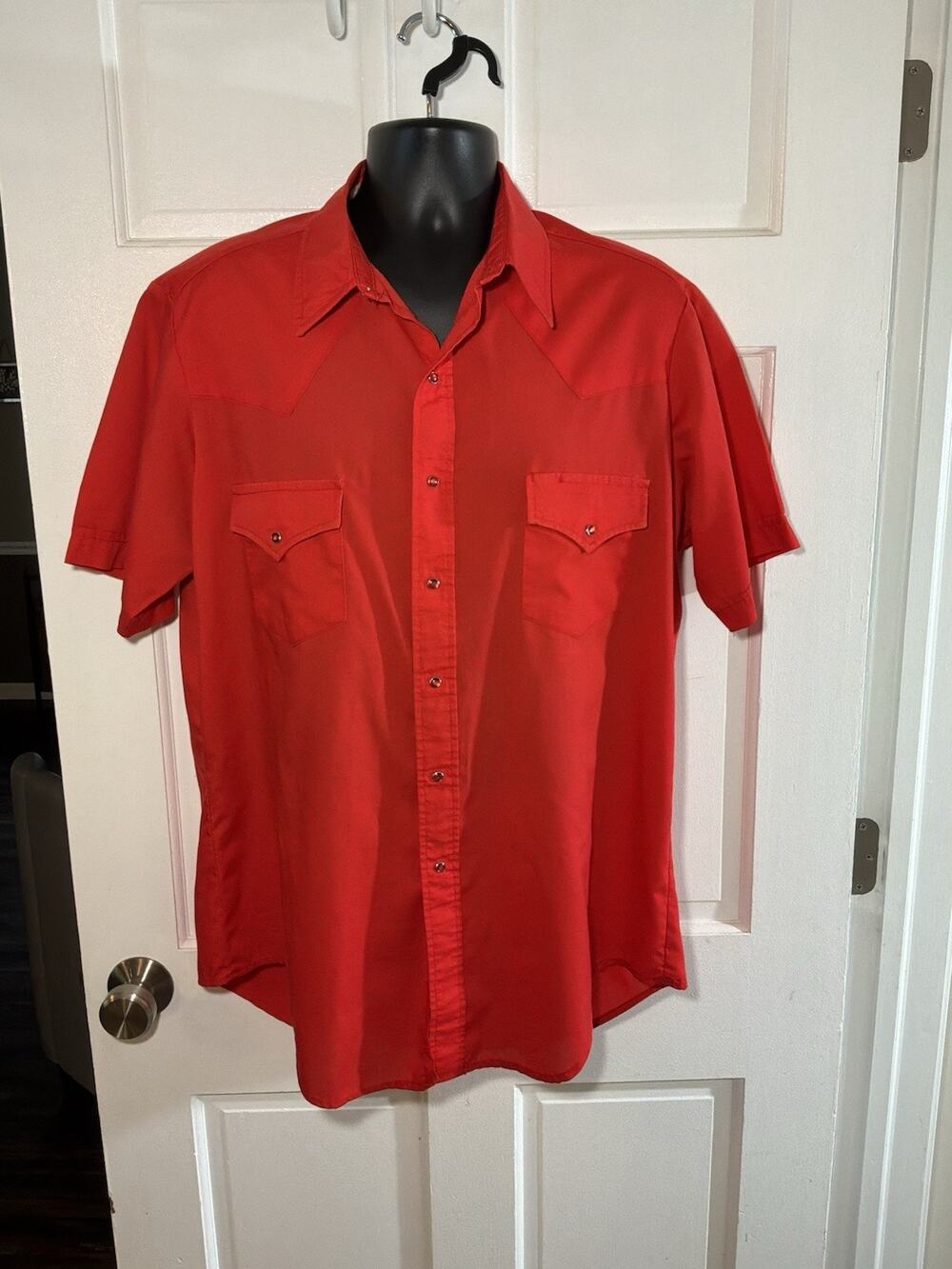 Vintage Roebucks Western Shirt Size Mens XL Tall Red Pearl Snap USA Made Cowboy